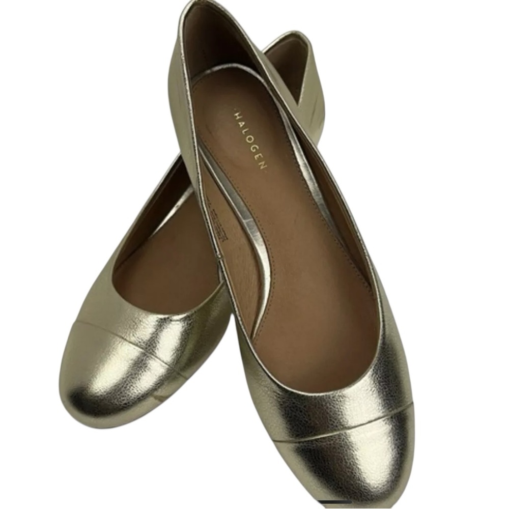 Halogen Vivian gold block heel leather shoes round toe slip on size 9M